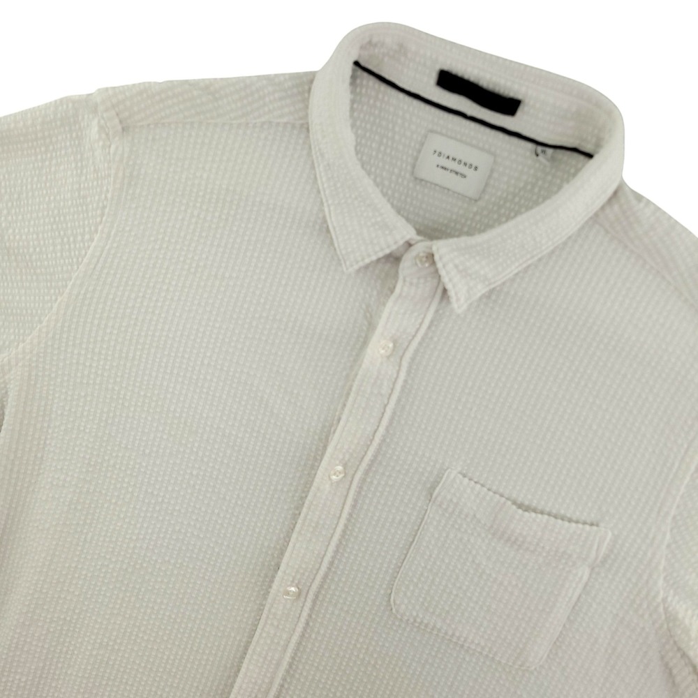 7 Diamonds Shirt Mens XL White Solid Short Sleeve Button Up Stretch Casual